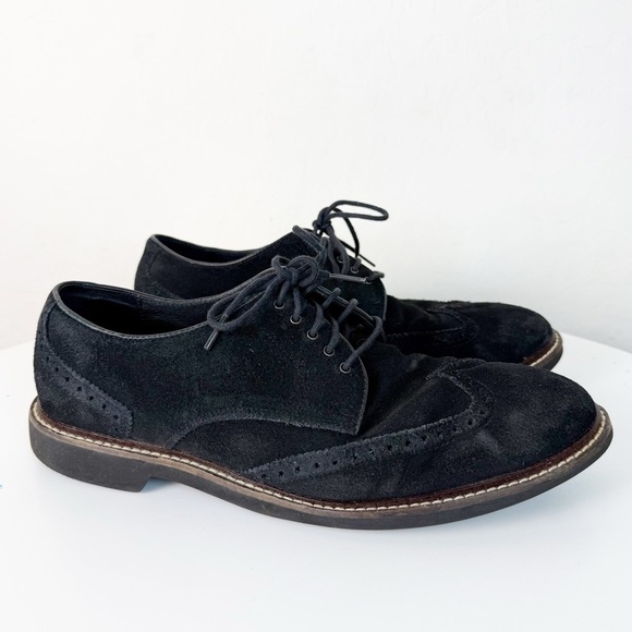 Cole Haan Mens Franklin C11429 Black Suede Wing Tip Dress Shoes - Picture 1 of 8